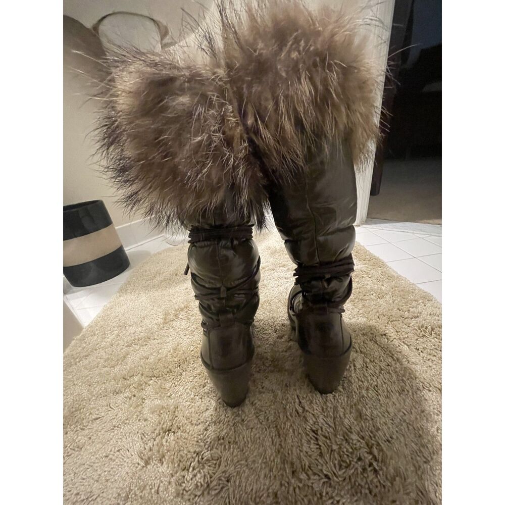 Moncler Nylon Fur Trim Lace-Up Boots - size 6 | US6, IT36 - Mocha Brown - Picture 9 of 13